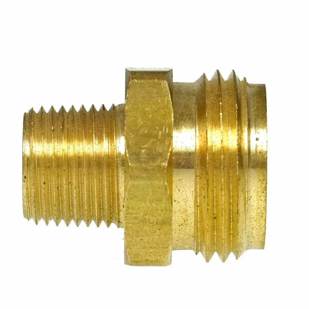 3/4 to 3/8 Inch Male Garden Hose to Male Pipe Connector Solid Forged Brass