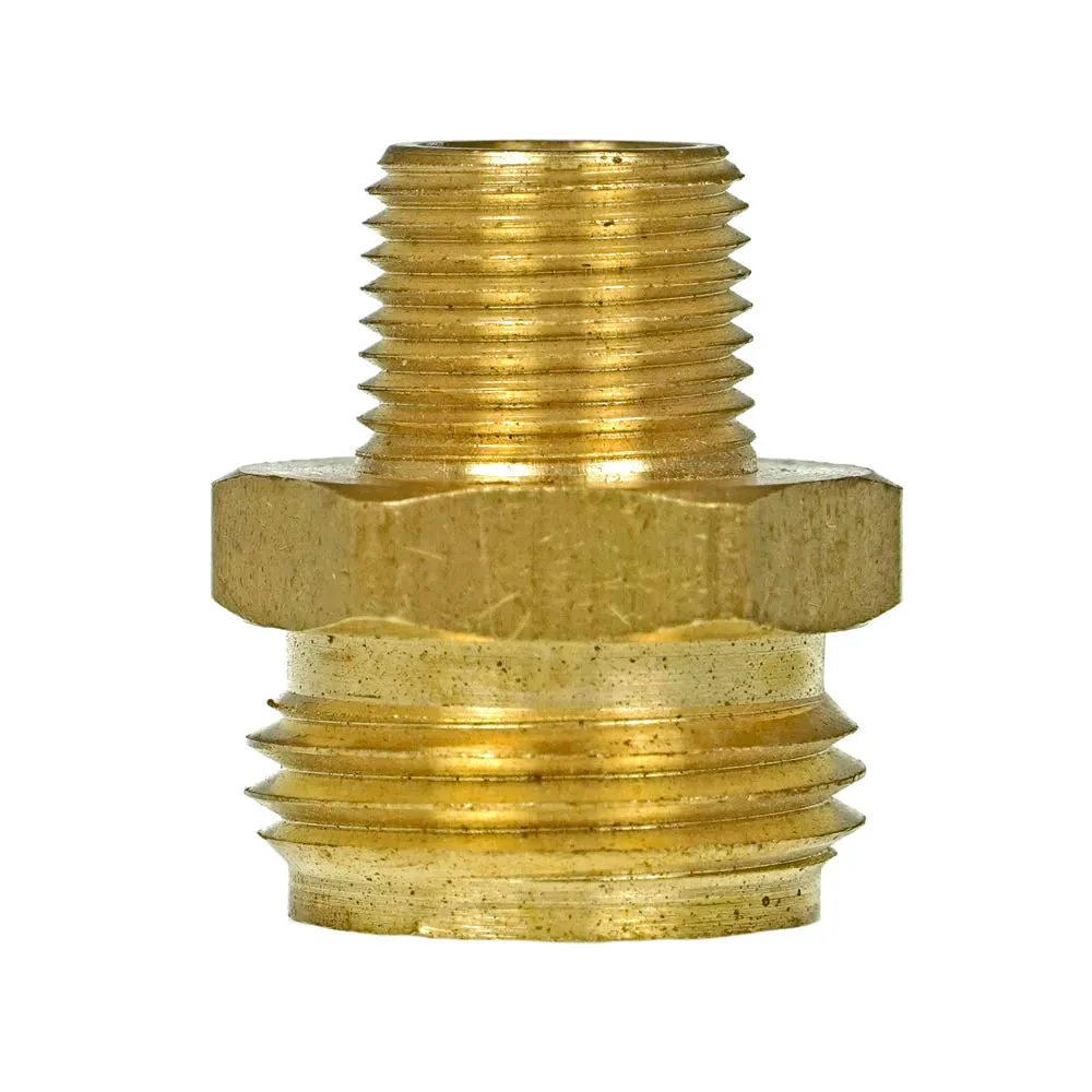 3/4 to 3/8 Inch Male Garden Hose to Male Pipe Connector Solid Forged Brass