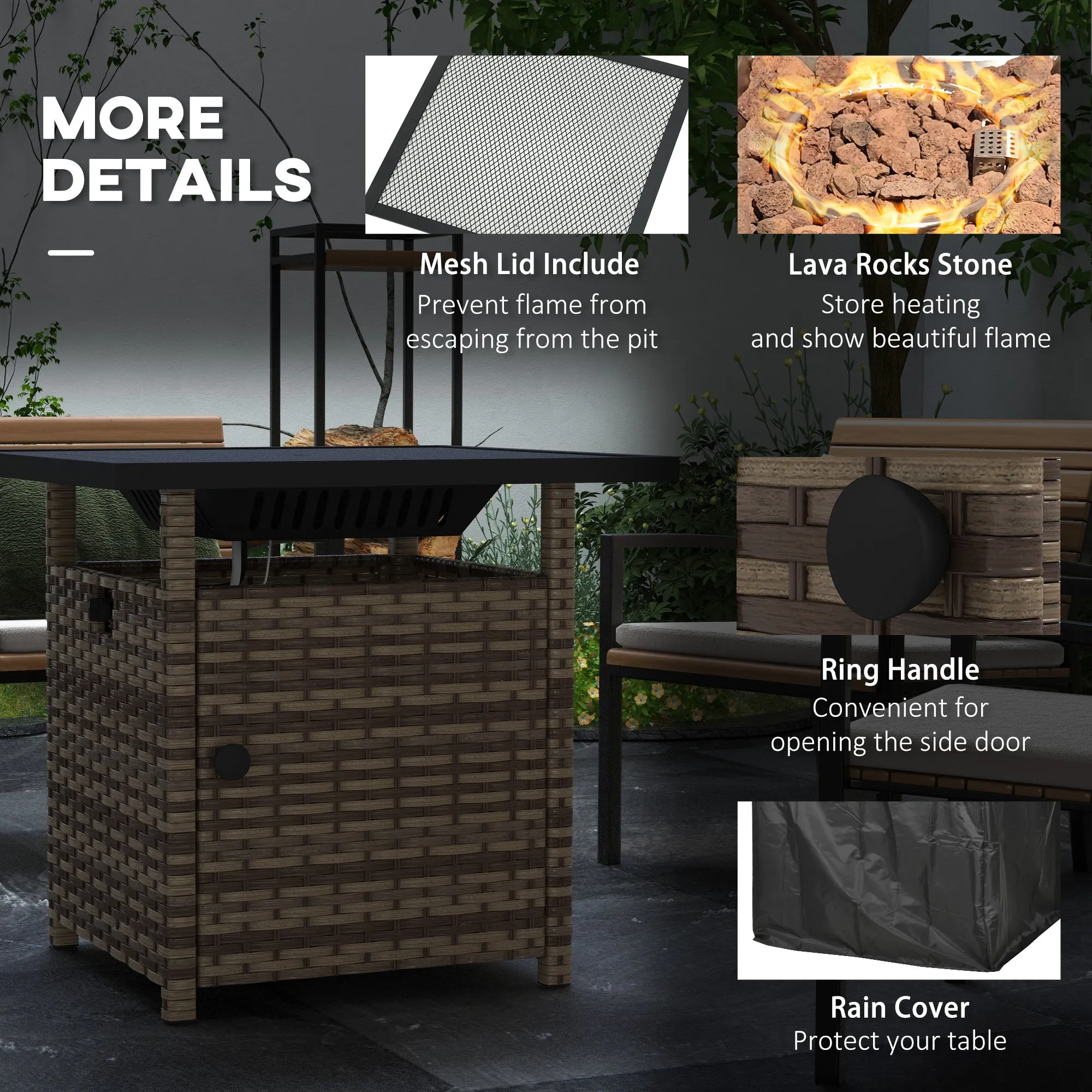 72.5 x 72.5cm 50,000 BTU Fire Pit Table, with Cover - Brown