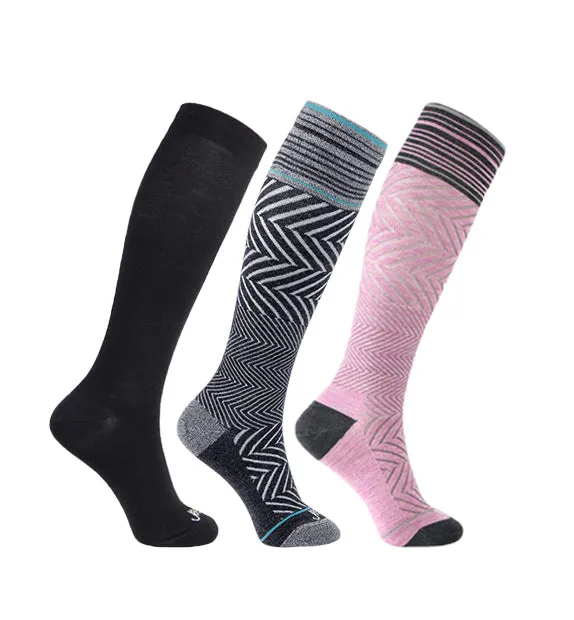 76% Rich Merino Wool Everyday Compression Socks (15-20mmHg) - Zig-Zag- 3 Pack