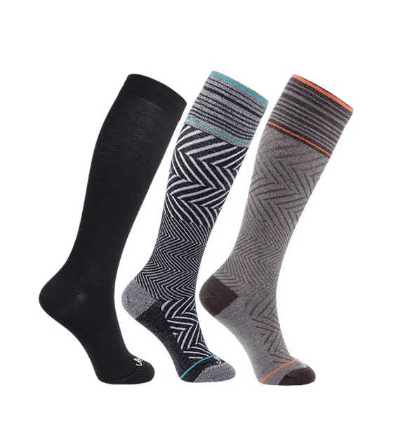 76% Rich Merino Wool Everyday Compression Socks (15-20mmHg) - Zig-Zag- 3 Pack