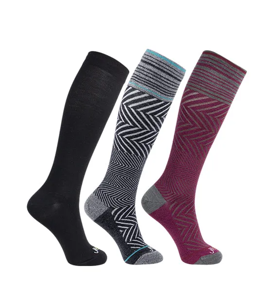 76% Rich Merino Wool Everyday Compression Socks (15-20mmHg) - Zig-Zag- 3 Pack