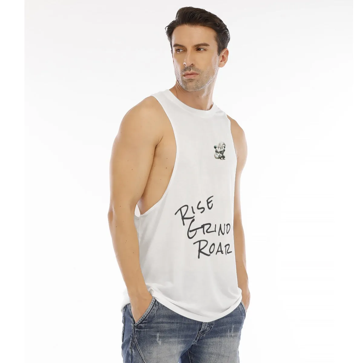 All-Over Print Men's O-neck Long Tank Top rise grind roar