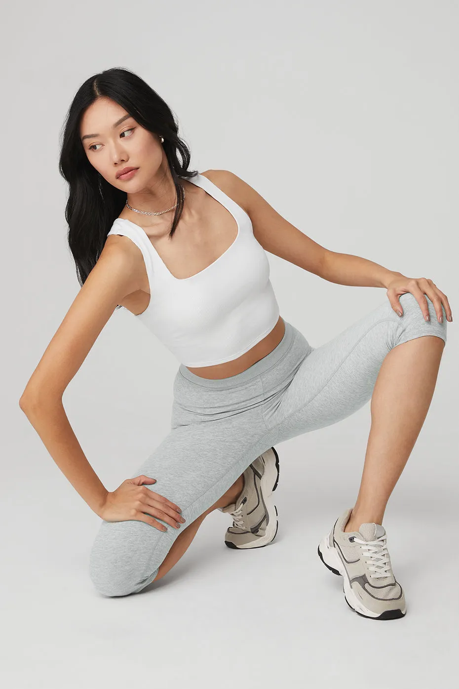 Alosoft Ribbed Chic Bra Tank - White