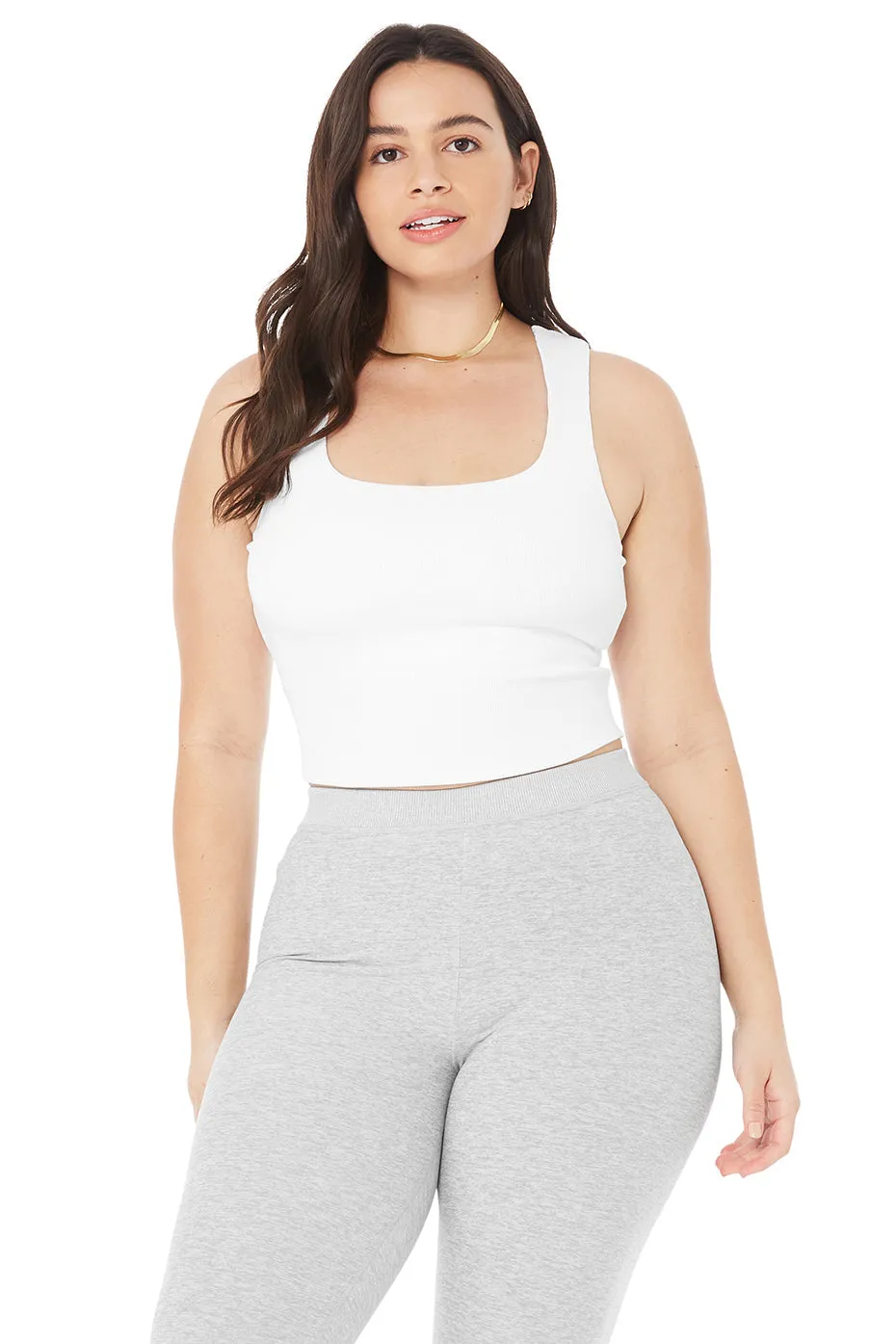 Alosoft Ribbed Chic Bra Tank - White