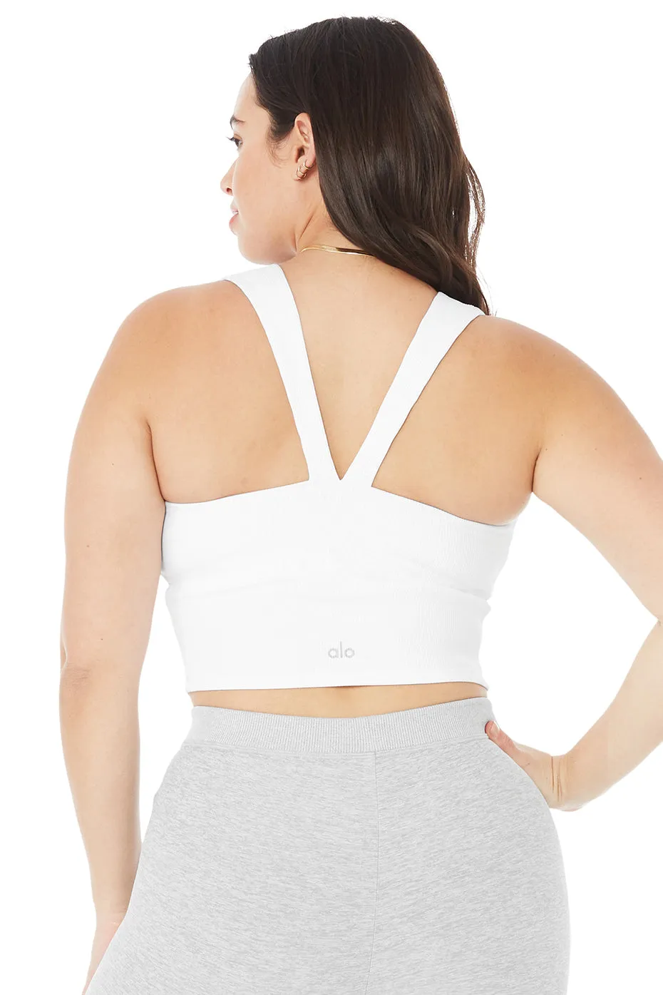 Alosoft Ribbed Chic Bra Tank - White