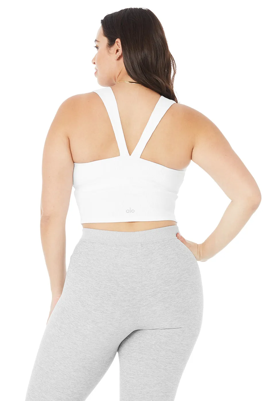 Alosoft Ribbed Chic Bra Tank - White