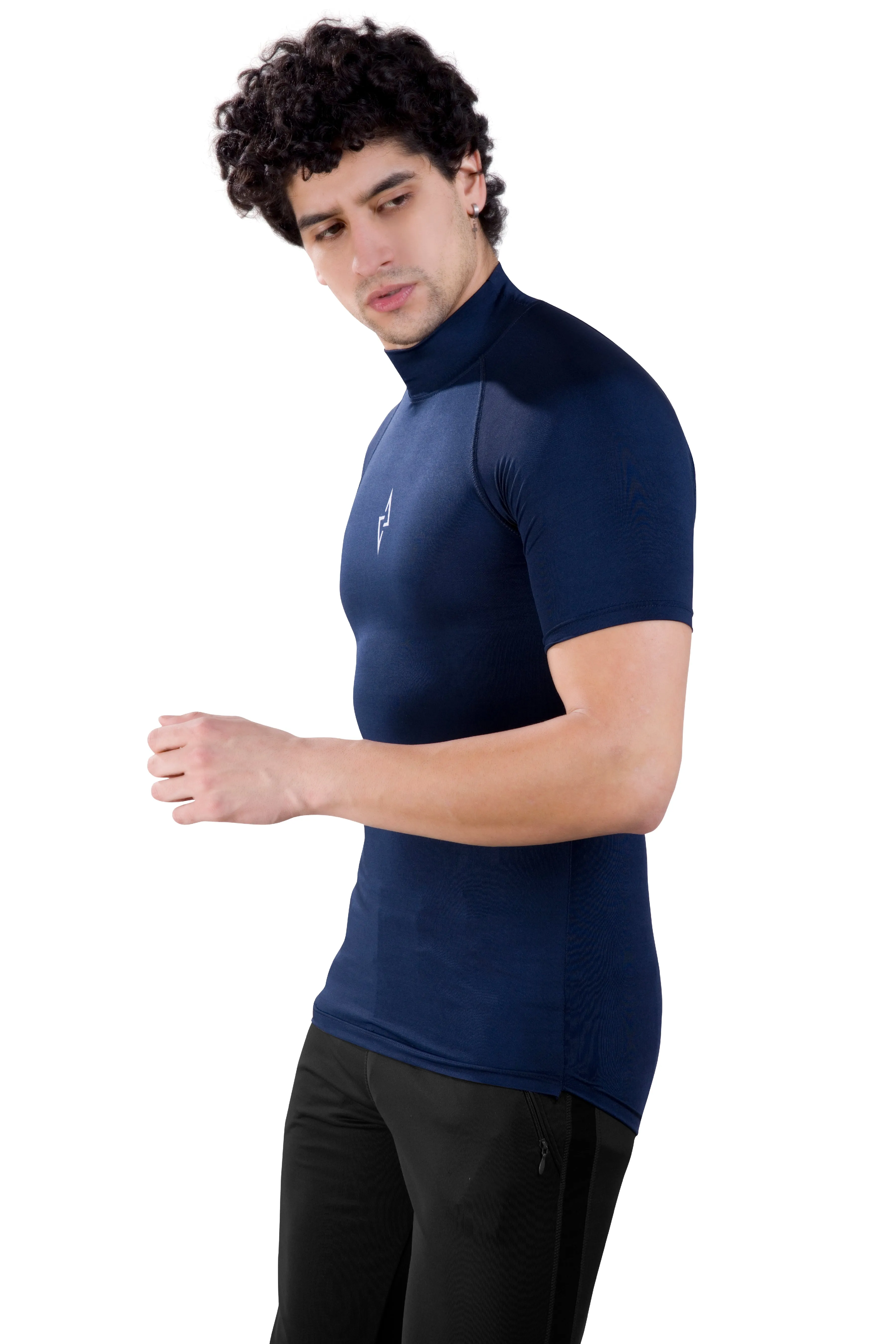 ALPHA - NAVY COMPRESSION T-SHIRT - HIGH NECK