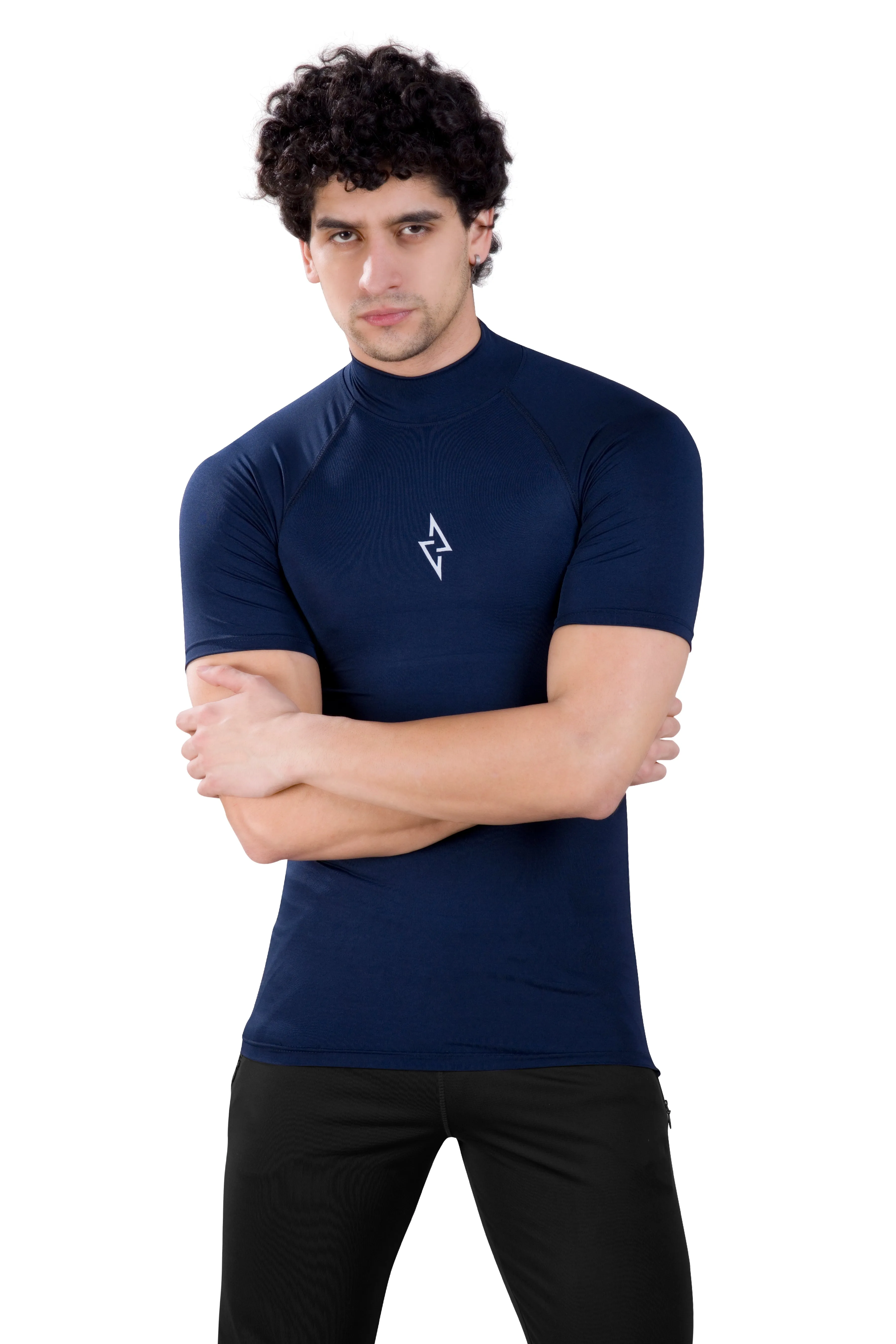 ALPHA - NAVY COMPRESSION T-SHIRT - HIGH NECK