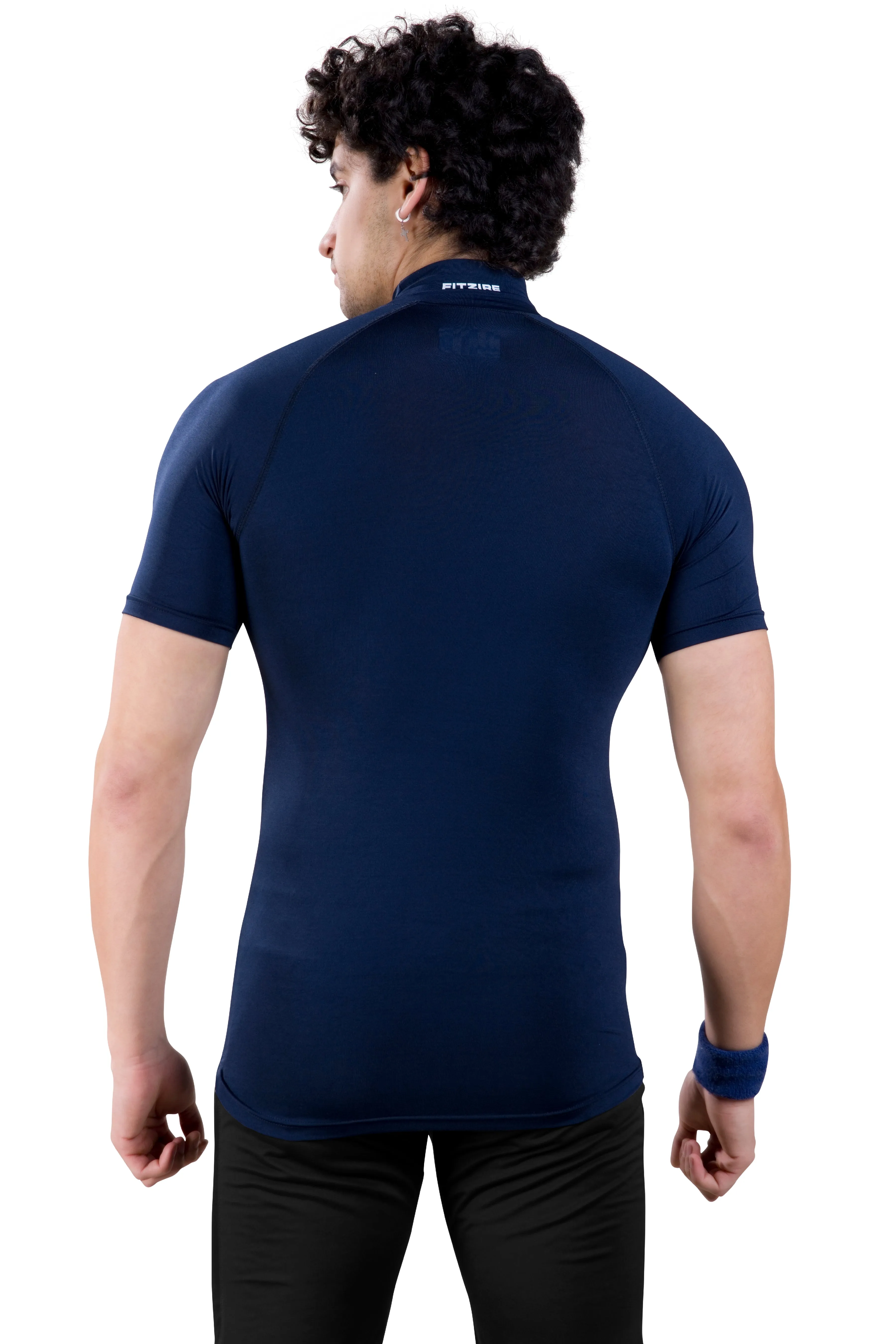 ALPHA - NAVY COMPRESSION T-SHIRT - HIGH NECK