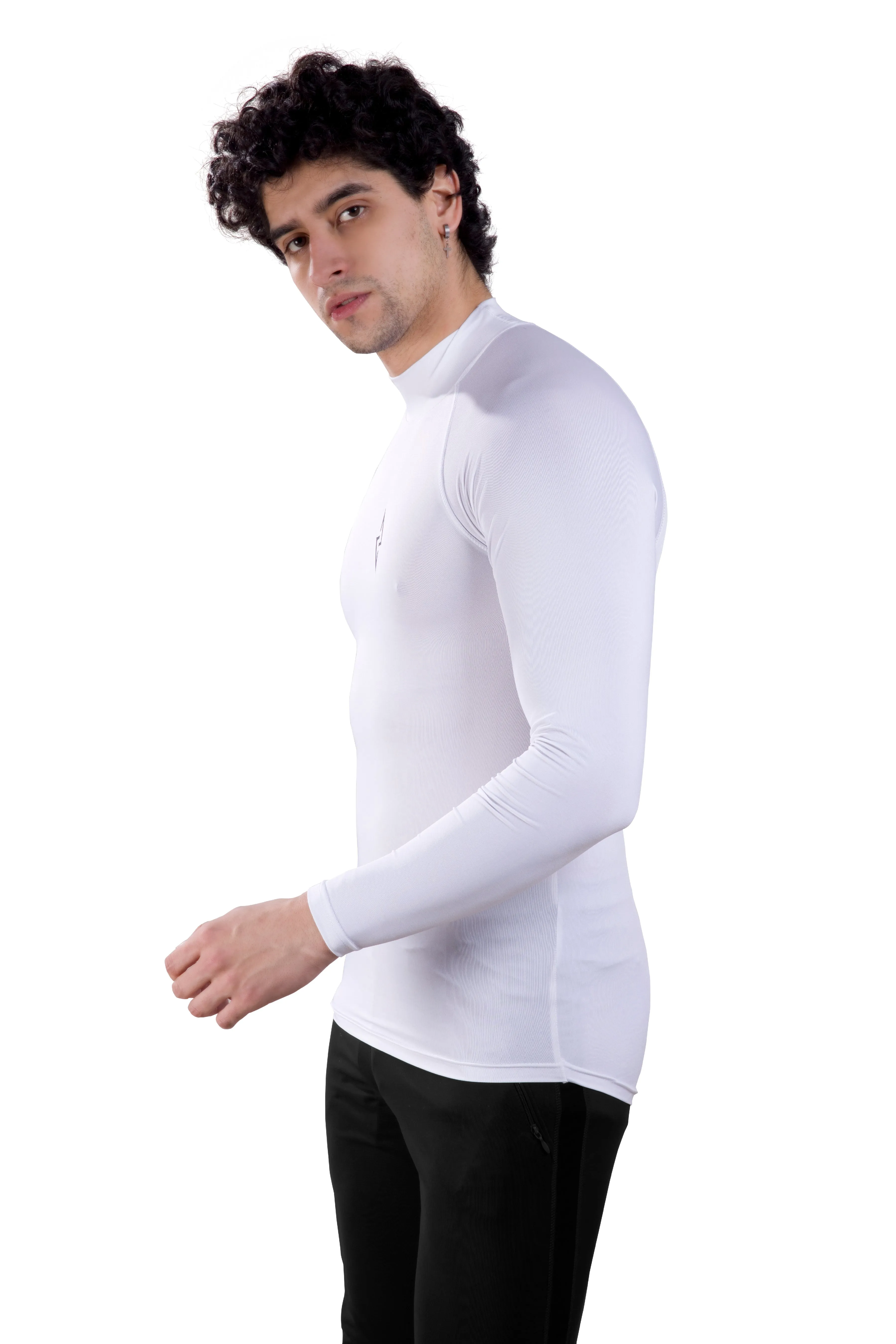 ALPHA - WHITE COMPRESSION T-SHIRT - FULL SLEEVE - HIGH NECK