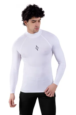 ALPHA - WHITE COMPRESSION T-SHIRT - FULL SLEEVE - HIGH NECK