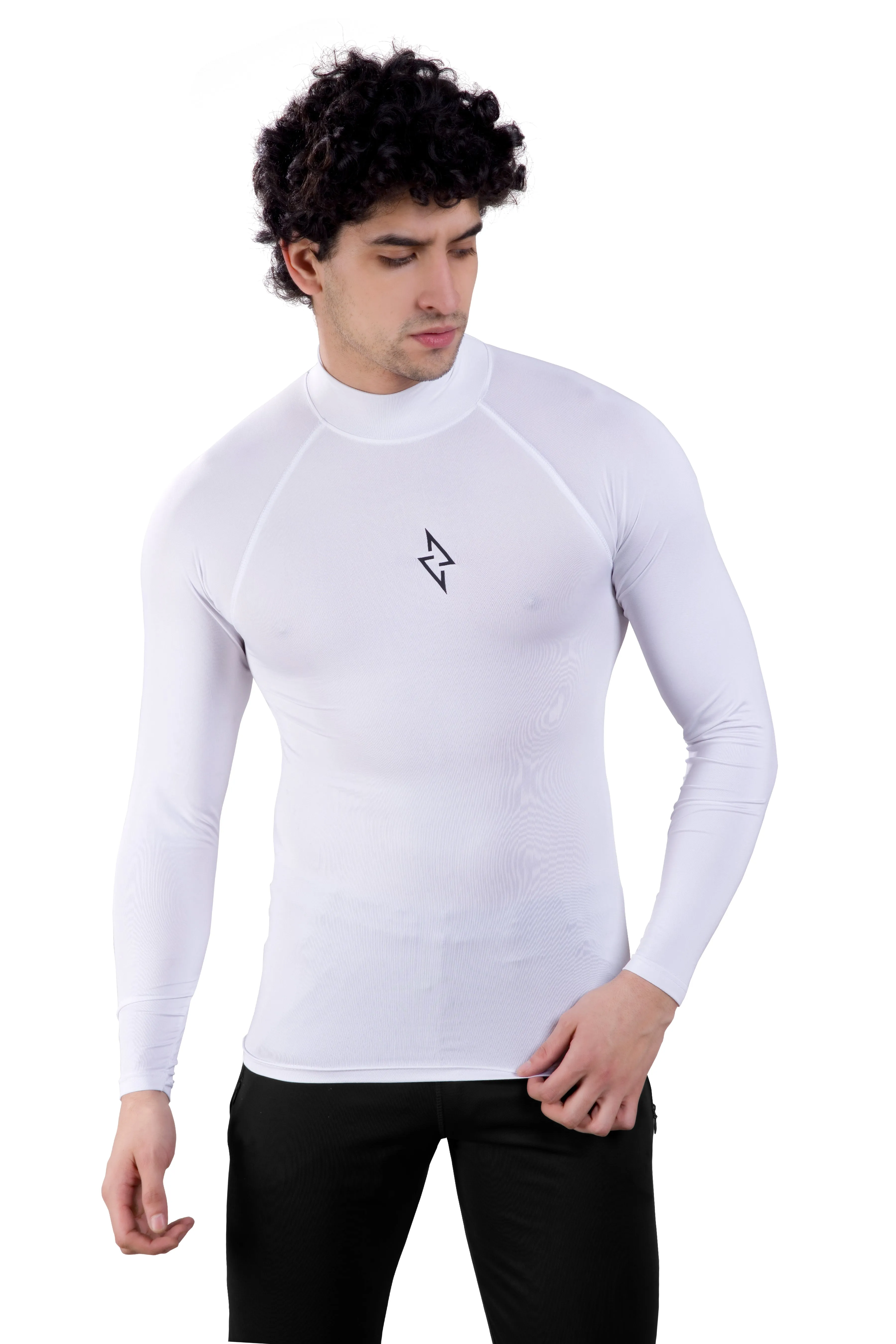 ALPHA - WHITE COMPRESSION T-SHIRT - FULL SLEEVE - HIGH NECK