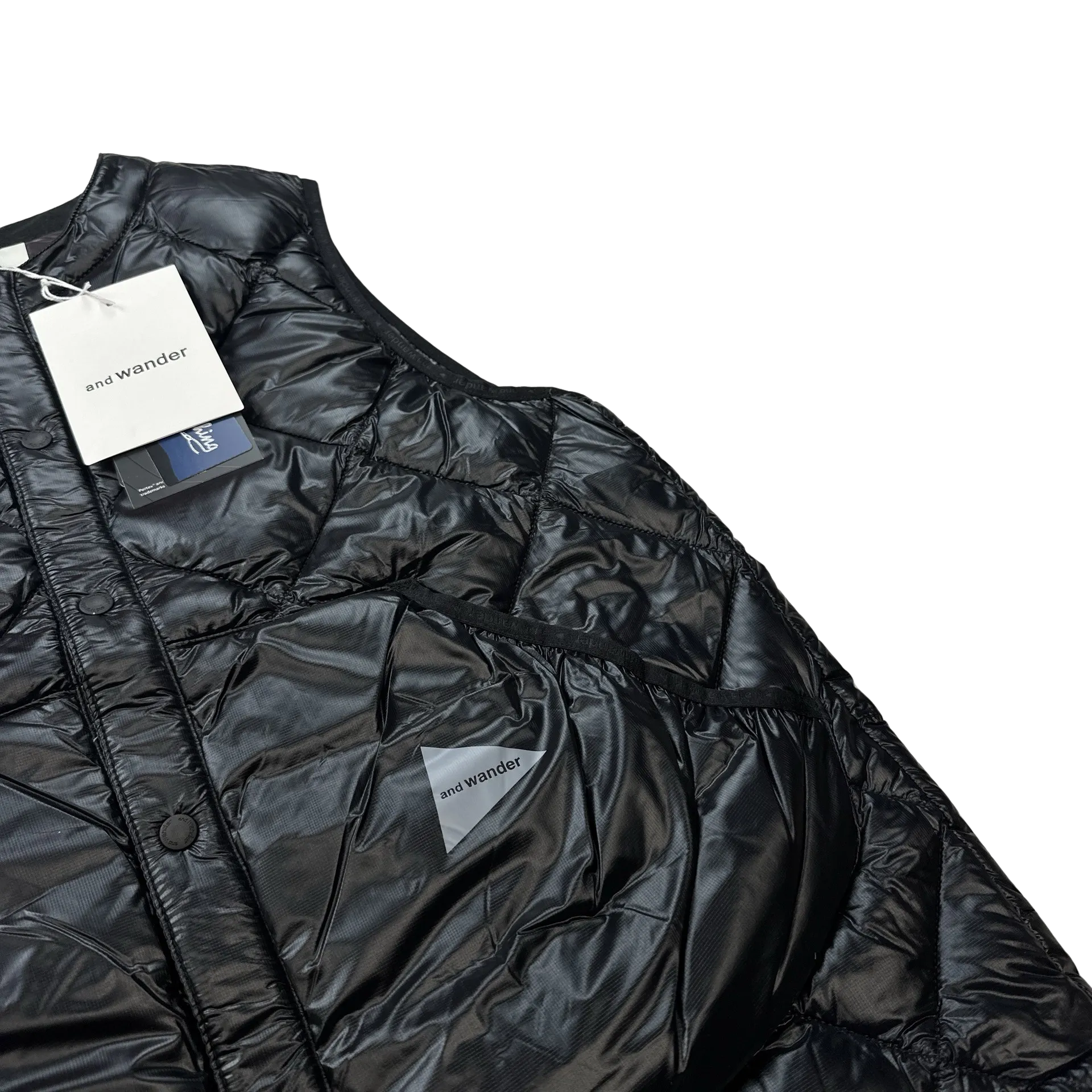 And Wander Black Pertex Diamond Quilted Puffer Vest - Small