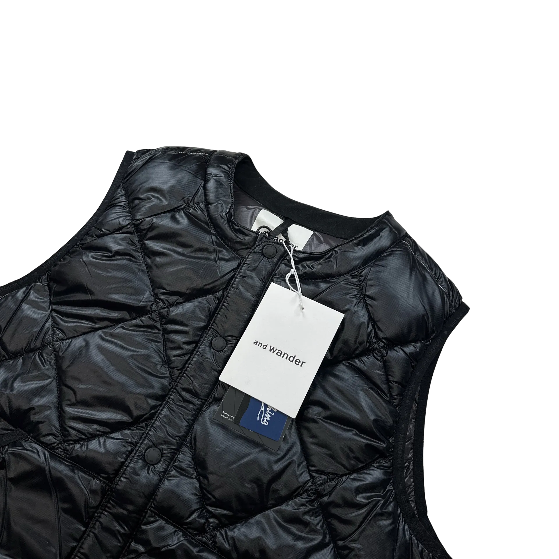 And Wander Black Pertex Diamond Quilted Puffer Vest - Small