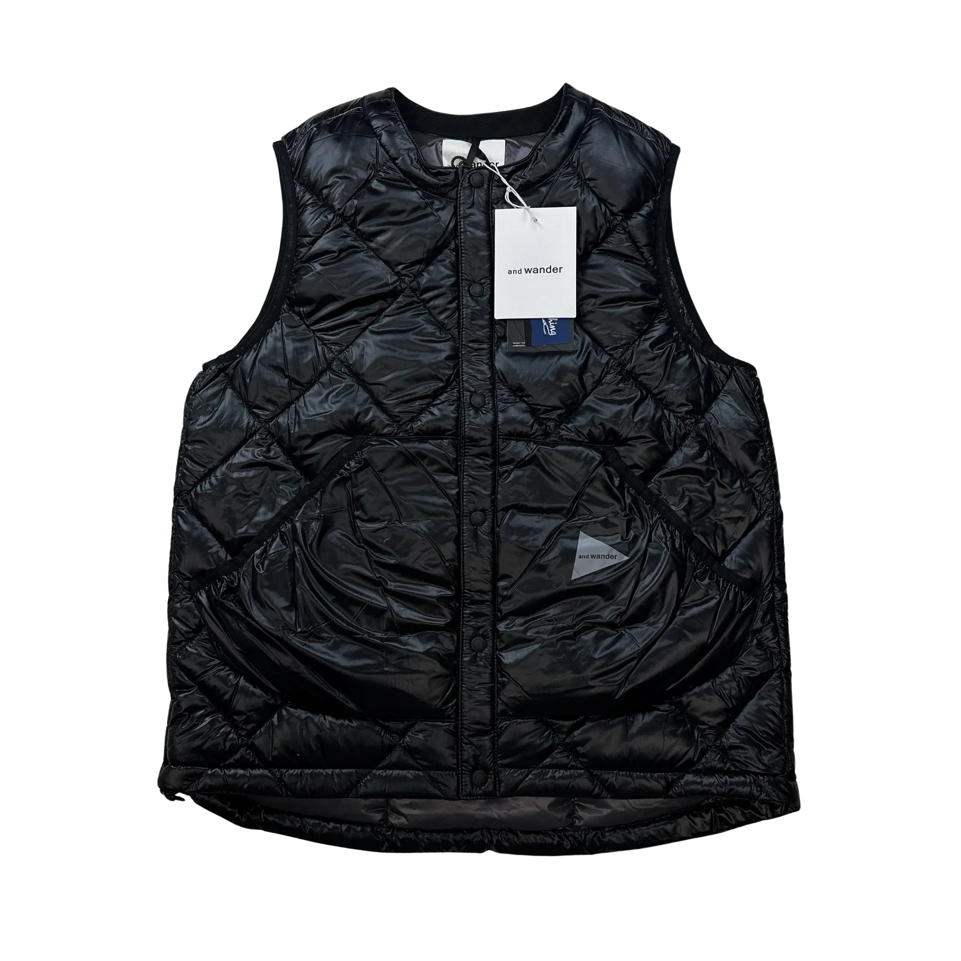 And Wander Black Pertex Diamond Quilted Puffer Vest - Small