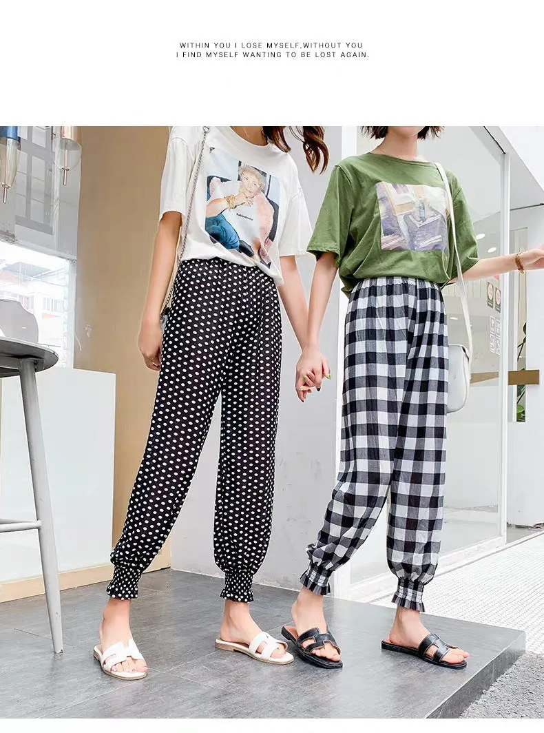 Anti Mosquito Pants Lantern Jogger Women Ice Silk Summer High Waist Drape Thin Slim Look Pants