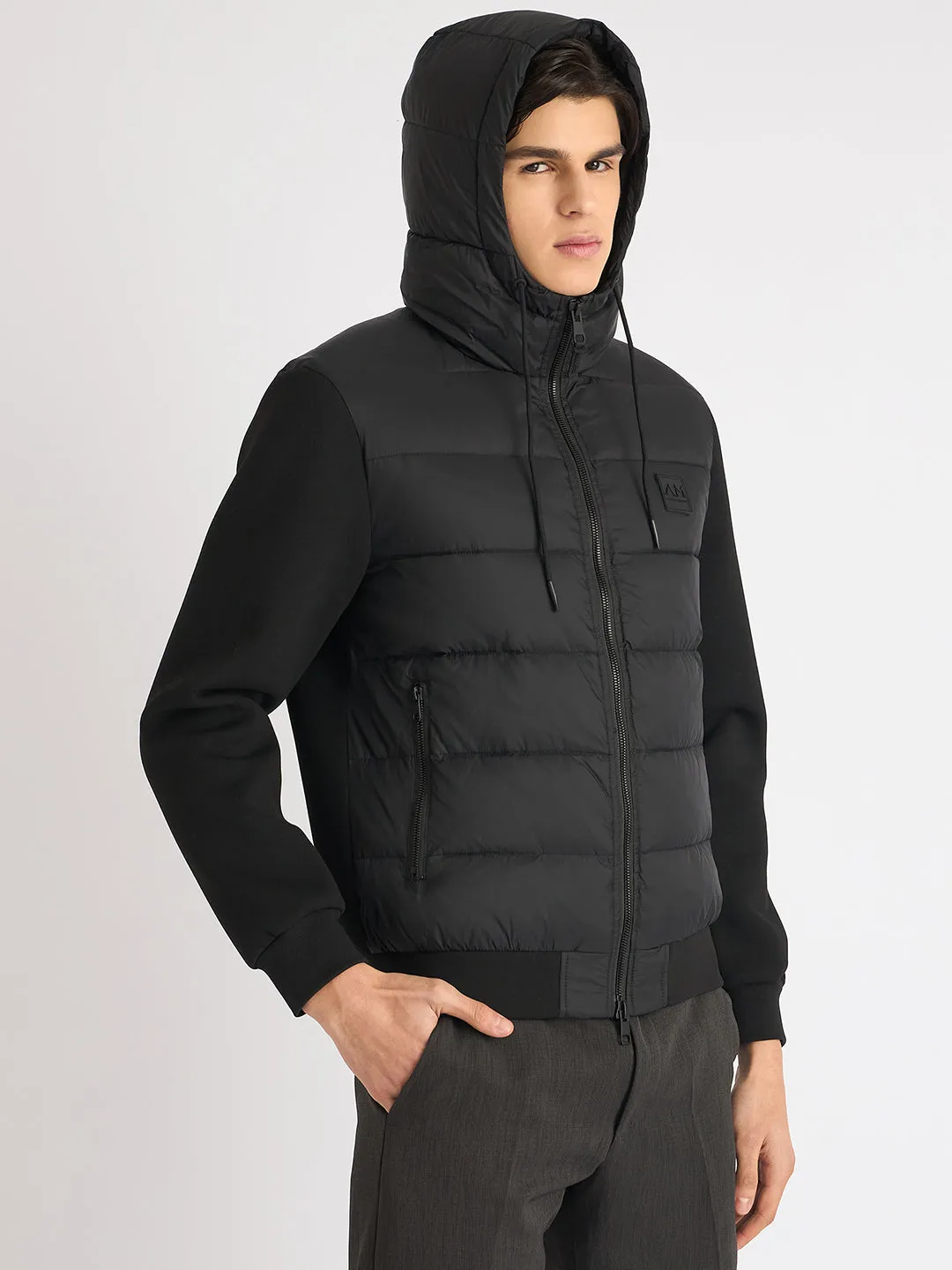 Antony Morato Men Black Solid Hooded Full Sleeves Puffer Jacket