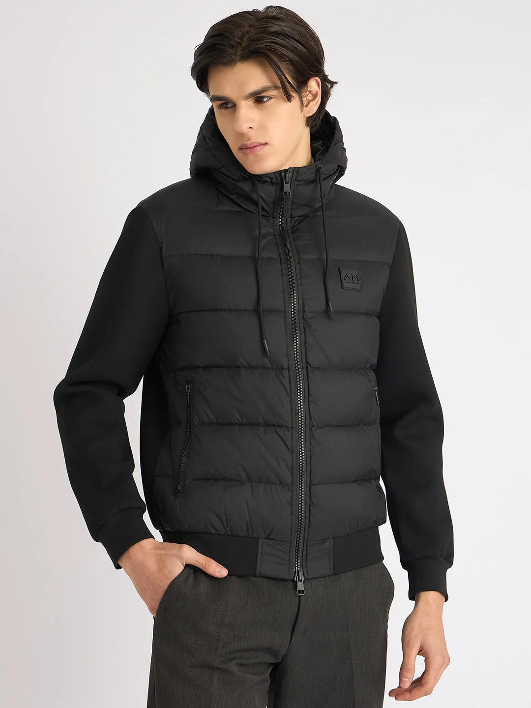 Antony Morato Men Black Solid Hooded Full Sleeves Puffer Jacket