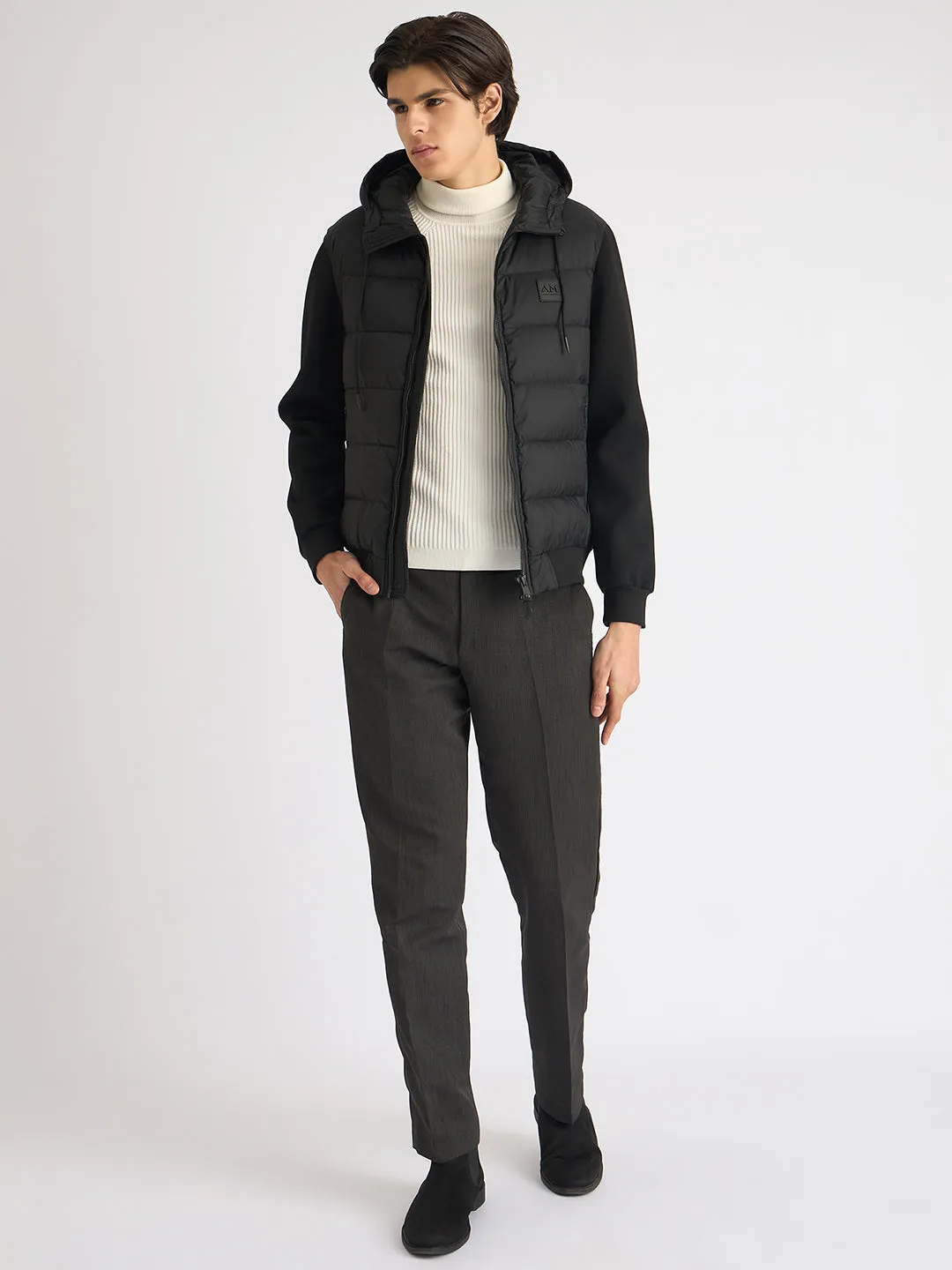 Antony Morato Men Black Solid Hooded Full Sleeves Puffer Jacket