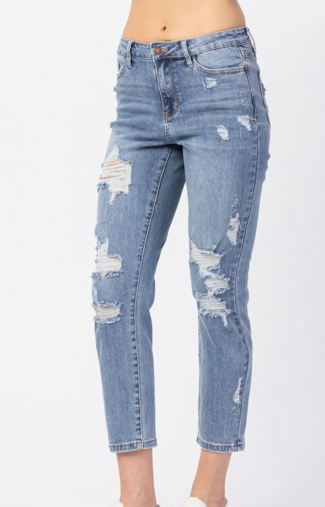 Awena High Waist Destroyed Boyfriend  Stretch Denim Jean