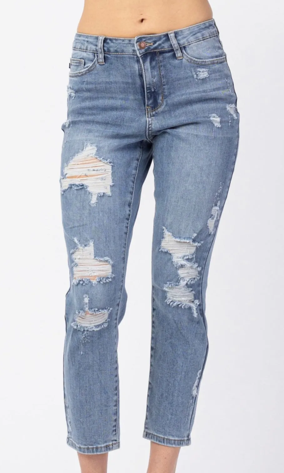 Awena High Waist Destroyed Boyfriend  Stretch Denim Jean