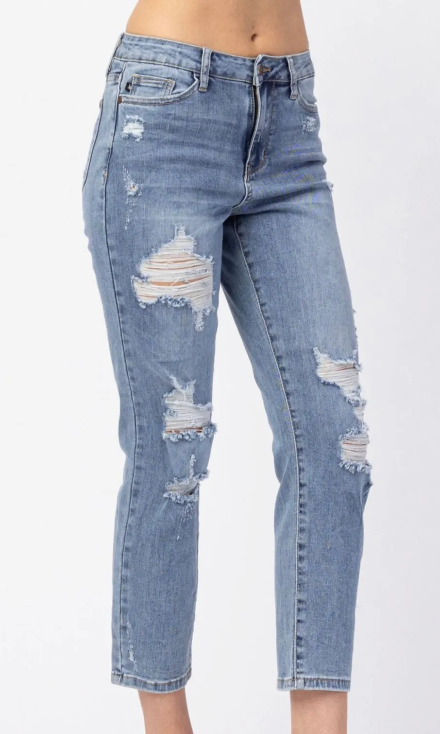 Awena High Waist Destroyed Boyfriend  Stretch Denim Jean
