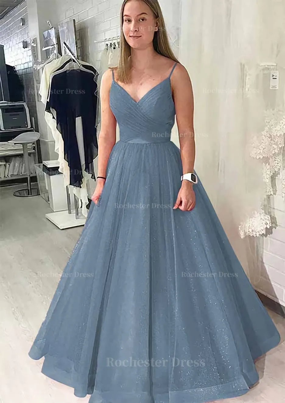 Ball Gown Long/Floor-Length Sparkling Tulle Prom Dress With Pleated