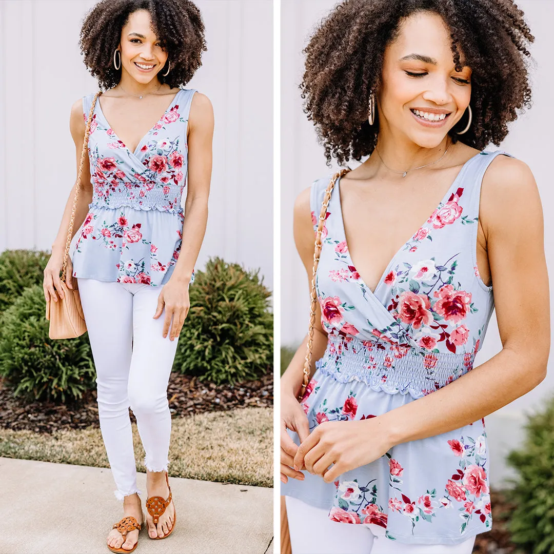 Be There Soon Blue Floral Tank