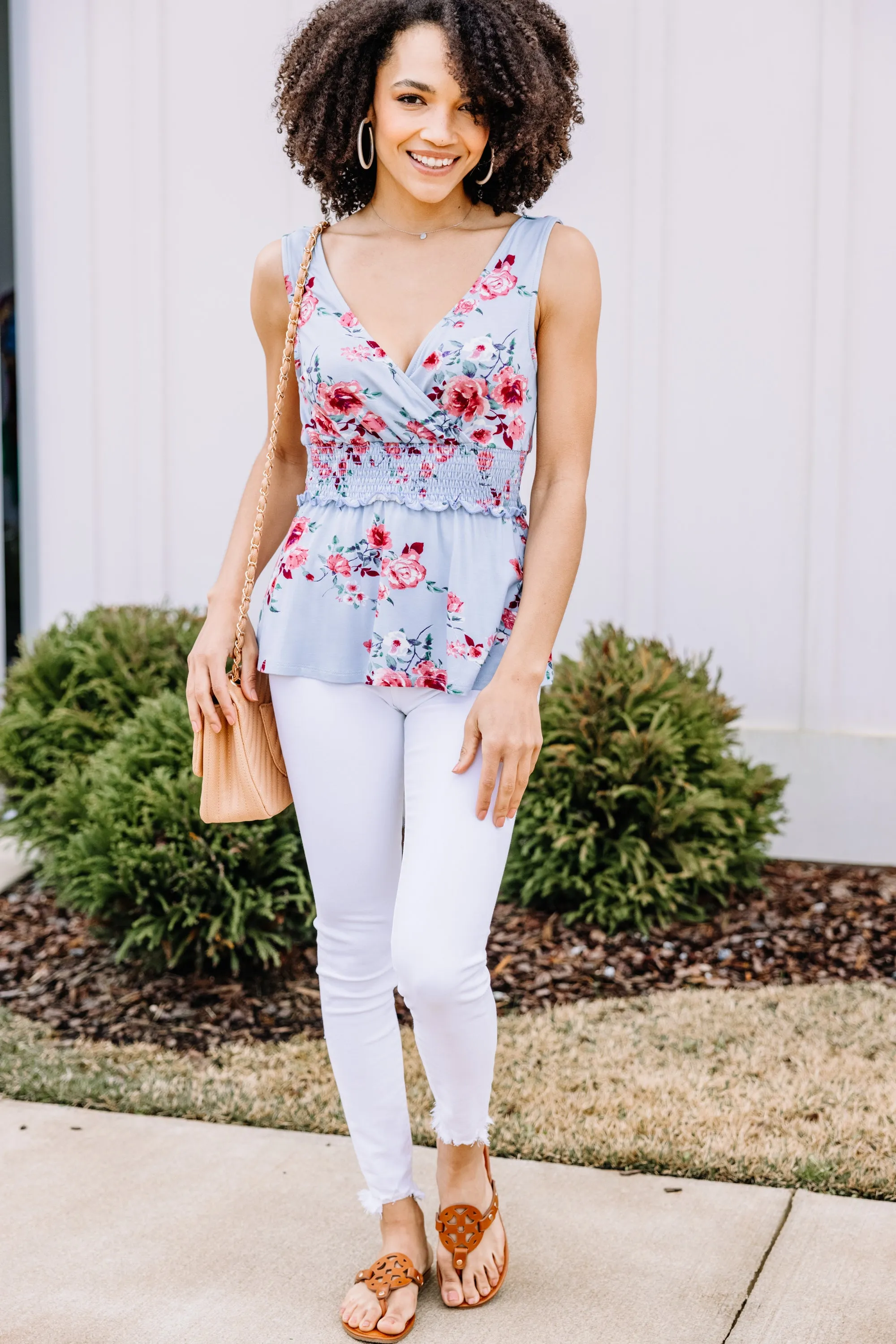 Be There Soon Blue Floral Tank