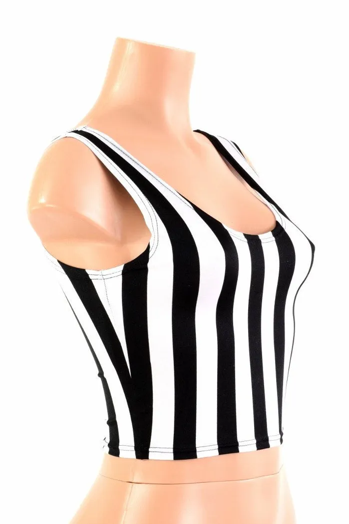 Black and White Stripe Crop Tank Top