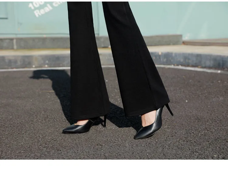 Black Drape High Waist Flare Leg Pants Women Suits Long Straight Lengthen Floor Length Pants