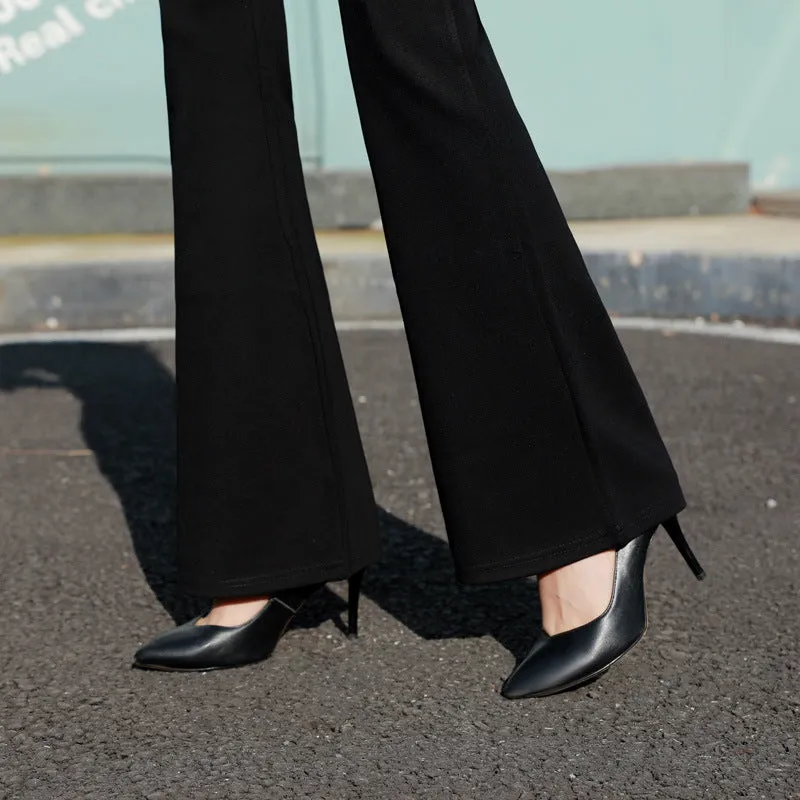Black Drape High Waist Flare Leg Pants Women Suits Long Straight Lengthen Floor Length Pants