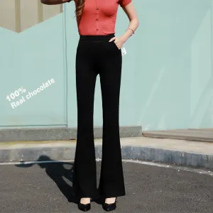 Black Drape High Waist Flare Leg Pants Women Suits Long Straight Lengthen Floor Length Pants