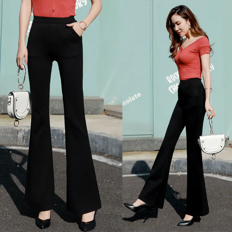 Black Drape High Waist Flare Leg Pants Women Suits Long Straight Lengthen Floor Length Pants