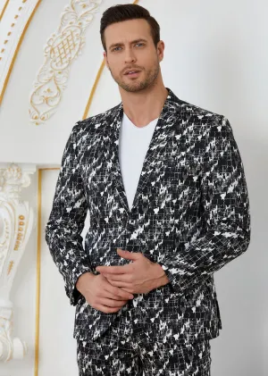 Black Houndstooth Print 2-Pieces Suit