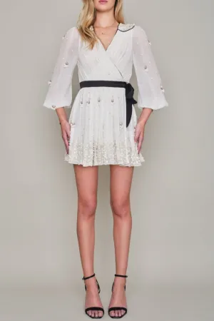 BLOOMSBURY HAND BEADED MINI WRAP DRESS