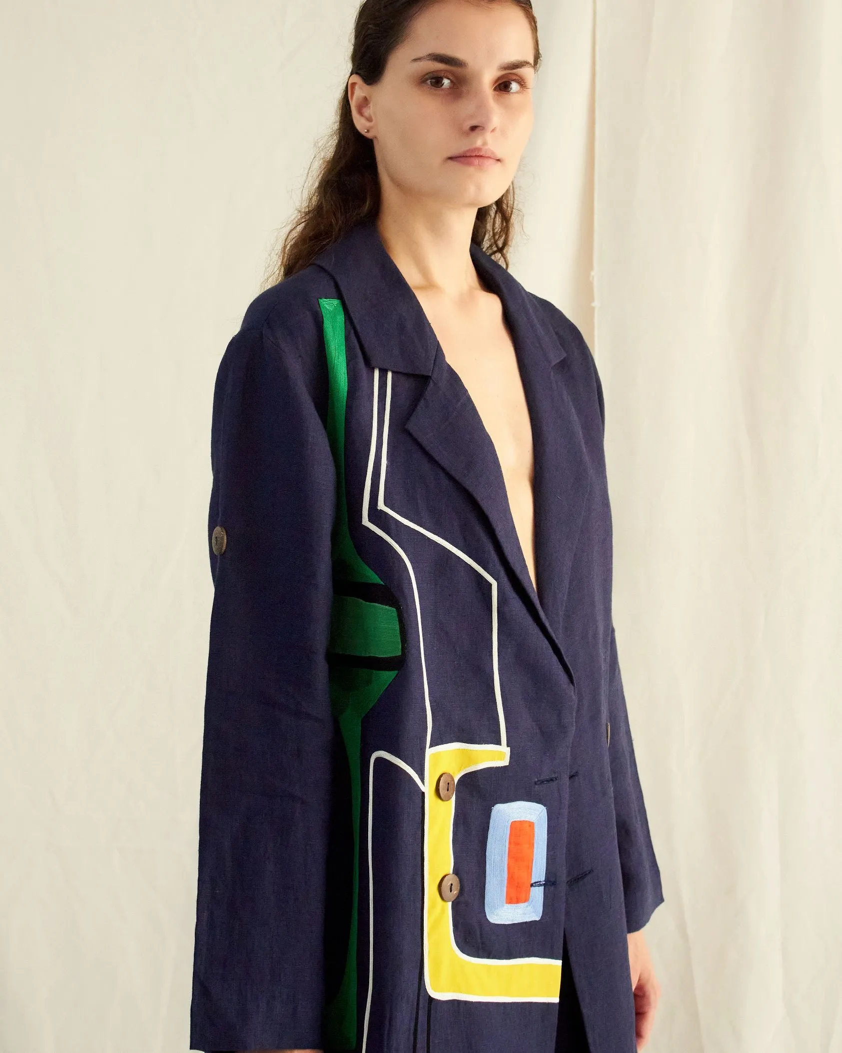 BLUE LINEN LINES OVERSIZED CO-ORD SET