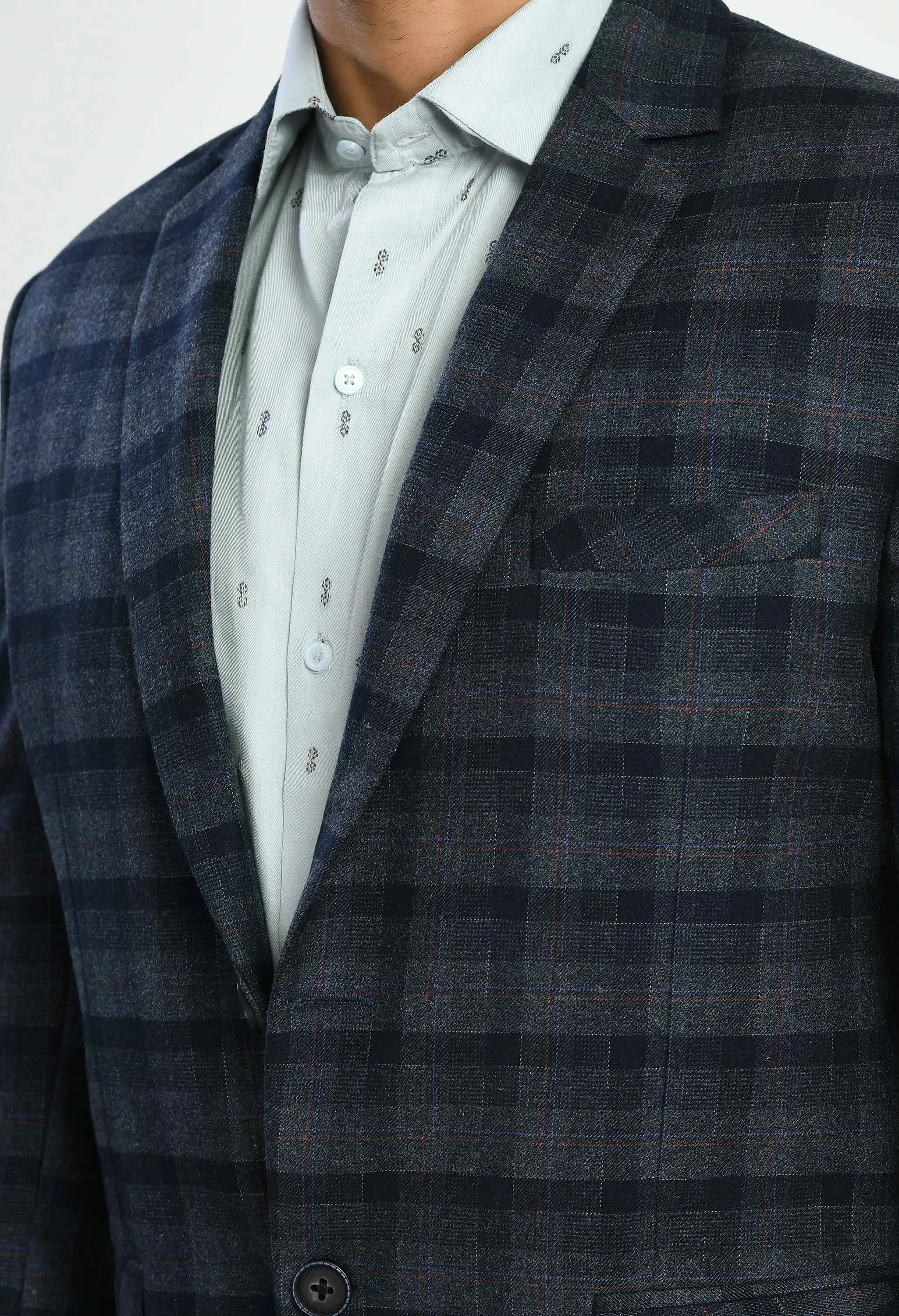 Blue Single Breasted Blazer with Notched Lapel