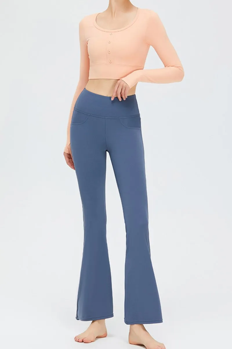 Blue Sport High Waist Stretch Pocket Flared Shaping Yoga Pants
