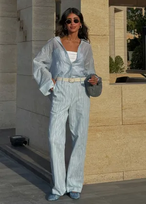 Blue Striped High Waisted Pants