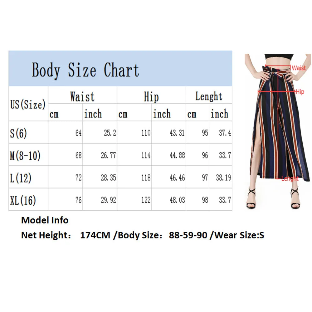 BowKnot Strap High Waist Stripe Loose Wide-leg Long Pants