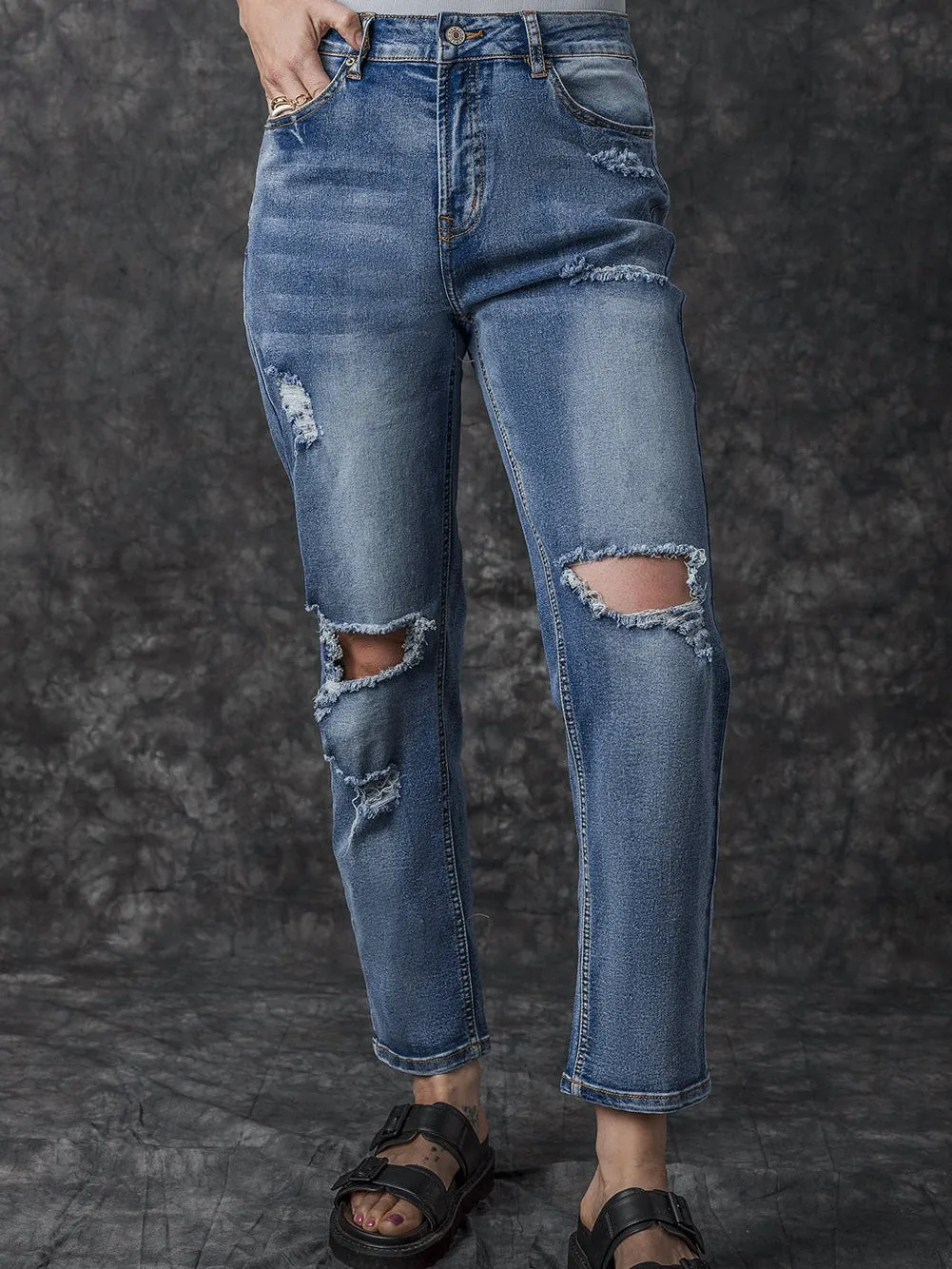 Boyfriend Fit Ripped Jeans