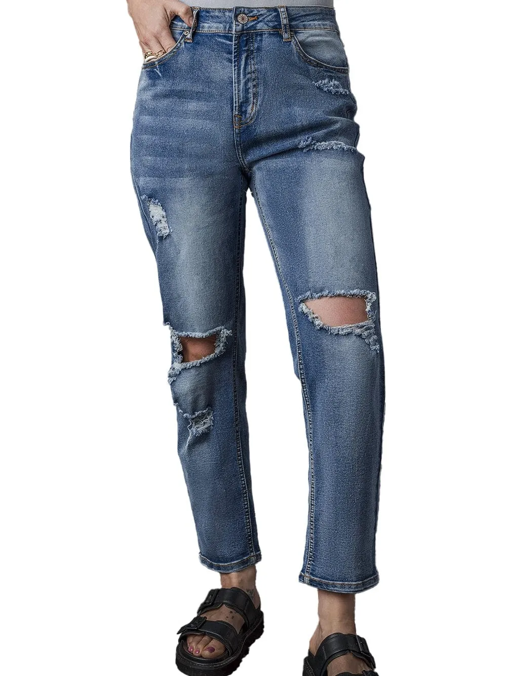 Boyfriend Fit Ripped Jeans