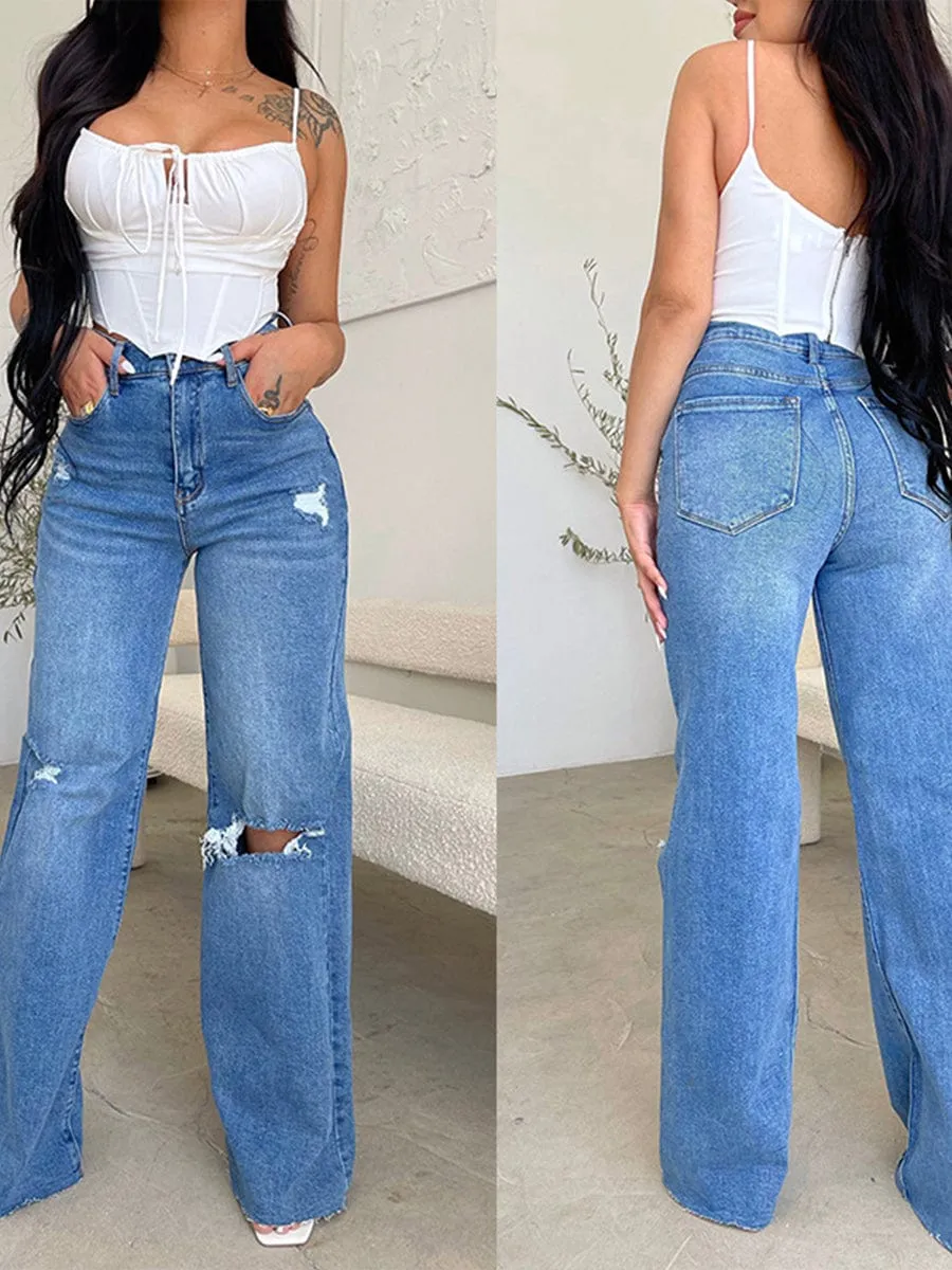 Boyfriend Fit Ripped Jeans