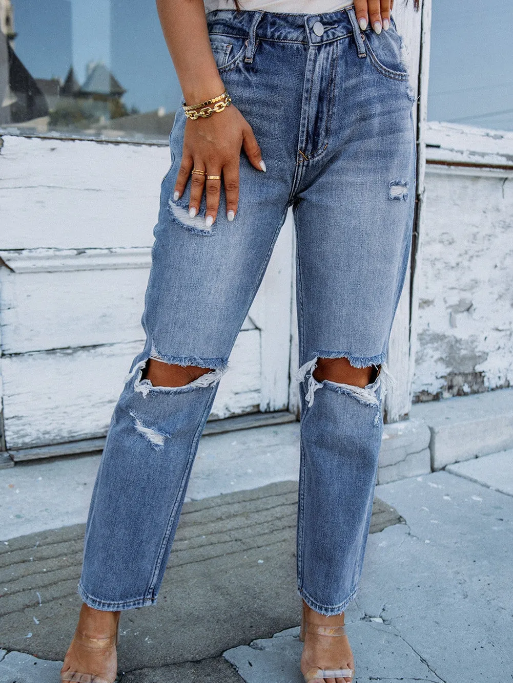 Boyfriend Fit Ripped Jeans