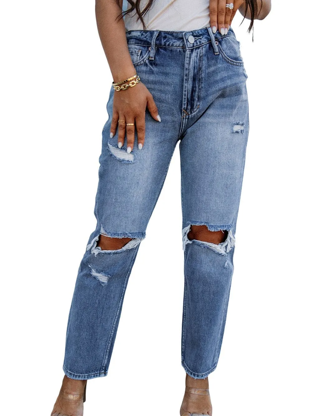 Boyfriend Fit Ripped Jeans