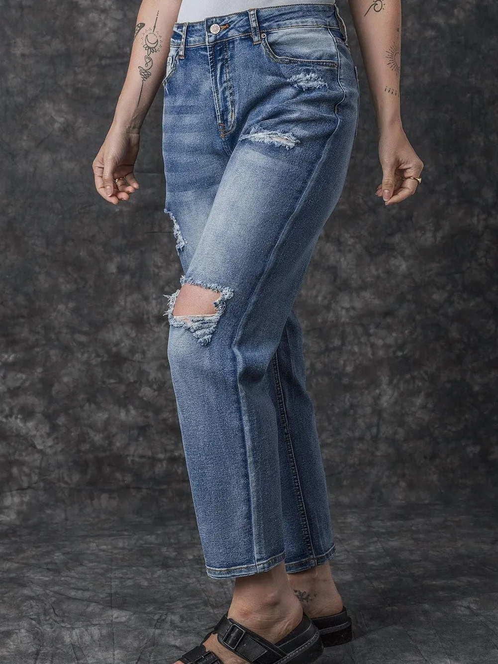 Boyfriend Fit Ripped Jeans