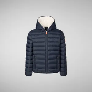 Boys' animal free puffer jacket with teddy linin Finnegan in blue black
