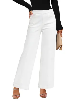 Bright White Women's Stretchy Pull On Jeans High Waisted Denim Pants